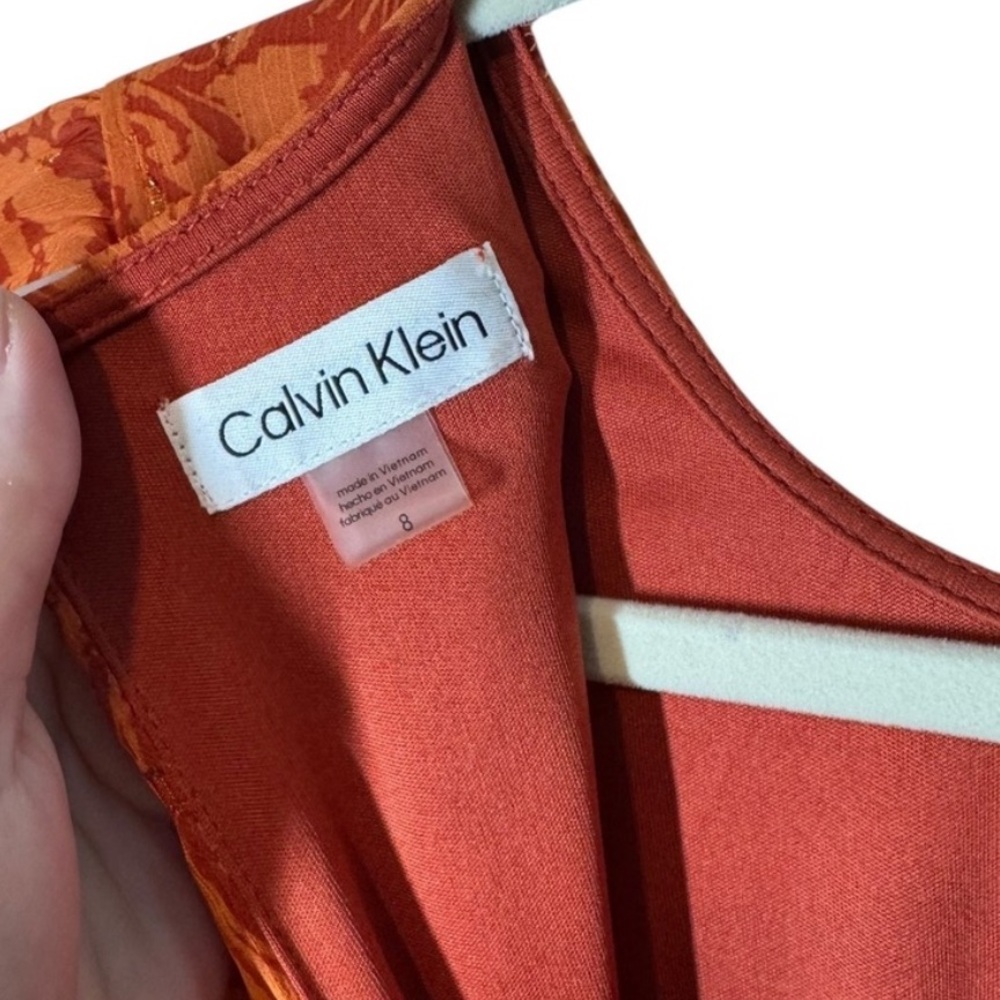 Calvin Klein Orange Metallic Paisley
Long Sleeve Dress Flowy Tie Cuff Size 8 - Picture 5 of 5